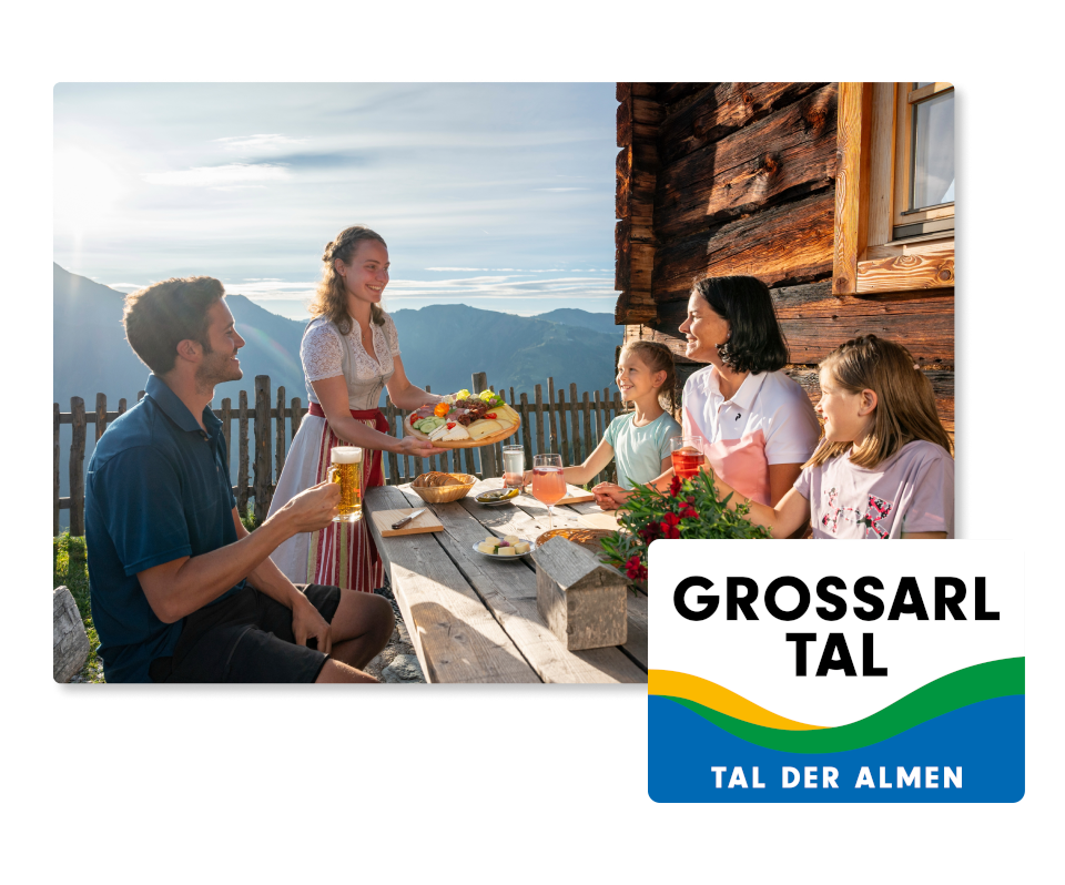 Eine Familie auf der Natur und Logo von GROSSARL